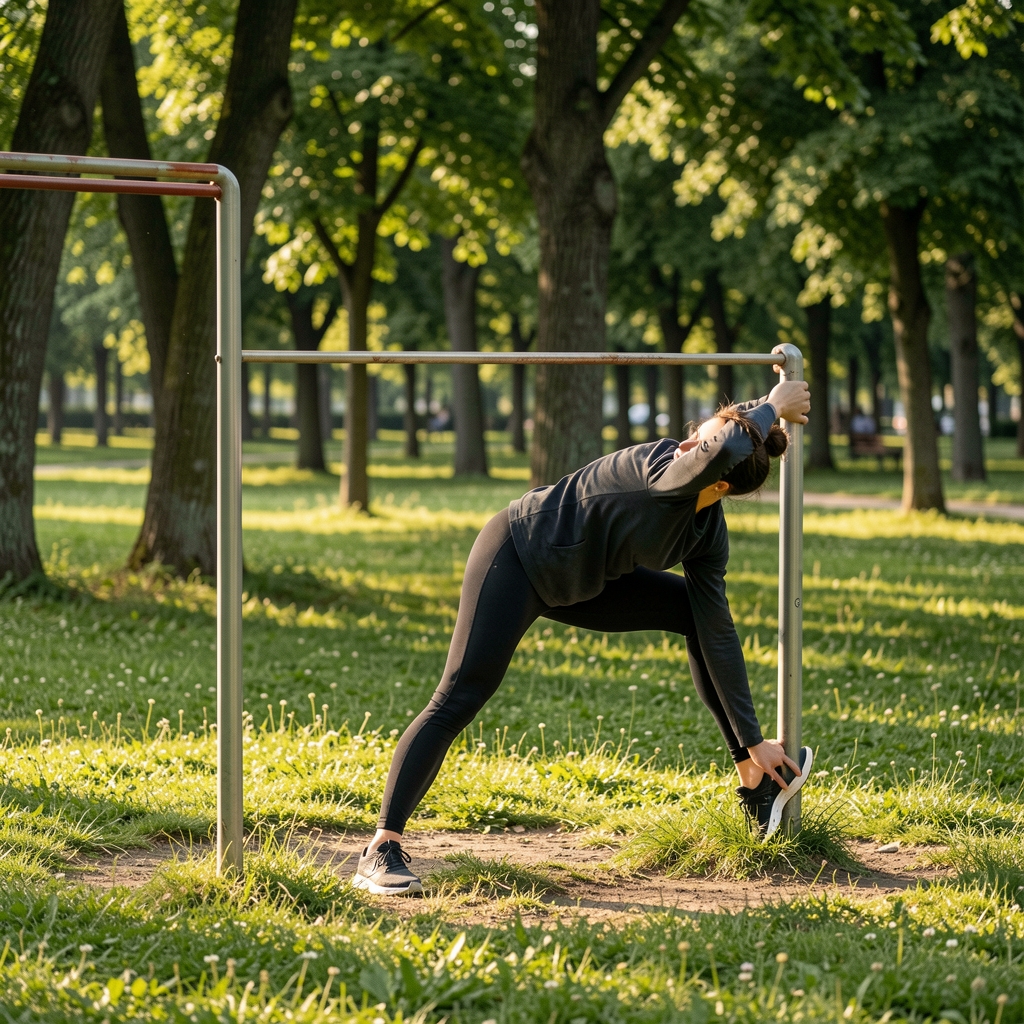 Žena koja se šeta duž obale reke u jutarnjim satima, mirna dokumentarna scena svakodnevne fizičke rutine na otvorenom