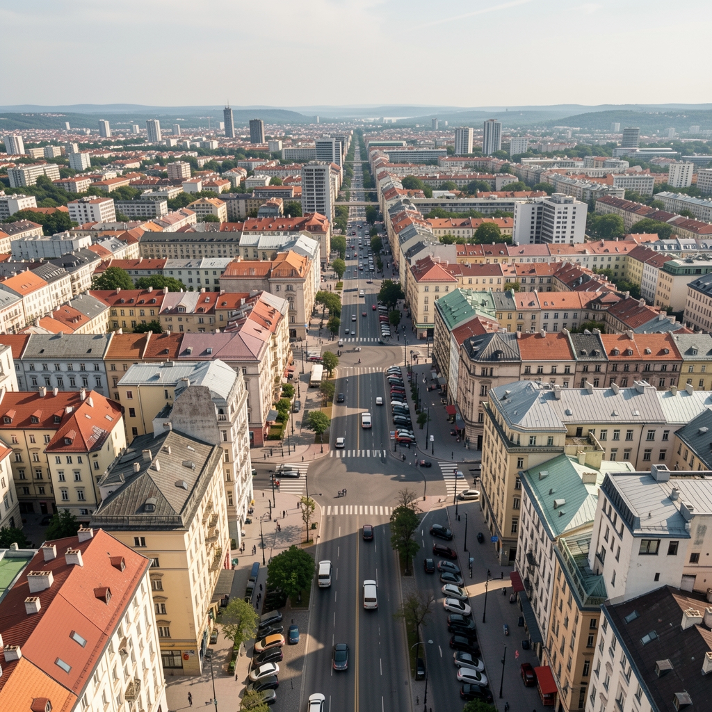 Pogled iz vazduha na centar Beograda sa uličnom infrastrukturom i zgradama, dokumentarni kadar grada